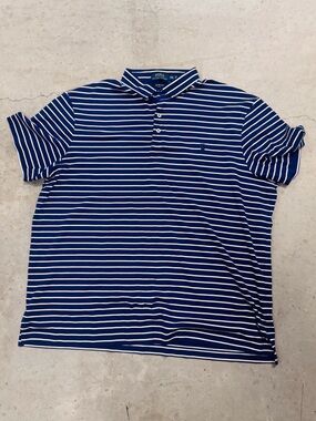 Polo by Ralph Lauren Navy and White Striped Polo XXL Golf Shirt Prima Soft Touch